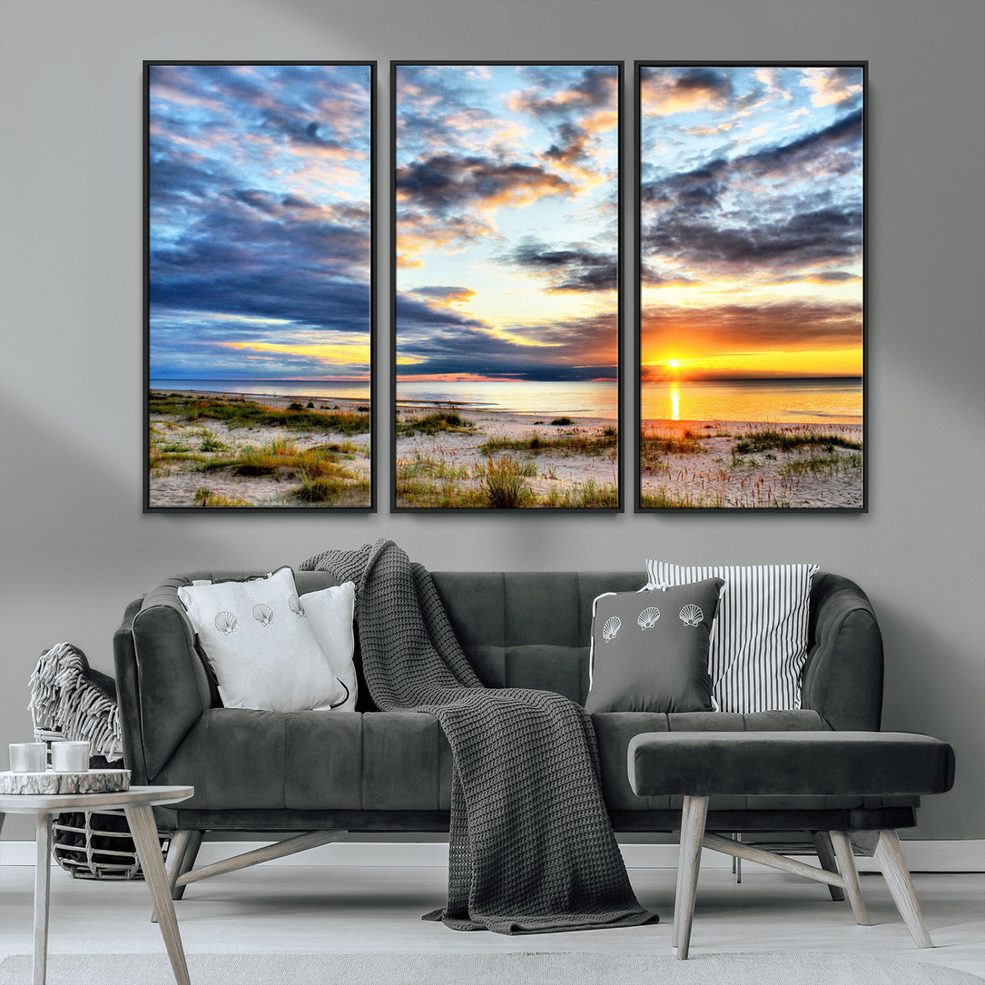39645-MGV-CV-36X24-Golden Beach Sunset Wall Art – Serene Ocean Horizon Canvas Print, Coastal Nature Landscape Decor for Living Room, Bedroom or