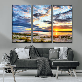 39645-MGV-CV-36X24-Golden Beach Sunset Wall Art – Serene Ocean Horizon Canvas Print, Coastal Nature Landscape Decor for Living Room, Bedroom or
