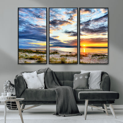 39645-MGV-CV-36X24-Golden Beach Sunset Wall Art – Serene Ocean Horizon Canvas Print, Coastal Nature Landscape Decor for Living Room, Bedroom or