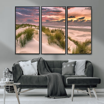 60570-MGV-CV-36X24-Beach Sunset Wall Art – Coastal Sand Dunes and Ocean Horizon Canvas Print, Tranquil Seascape Photography Decor for Living Room or