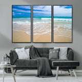 20660-MGV-CV-36X24-Ocean Wave Beach Wall Art – Serene Blue Sea and Sandy Shore Canvas Print, Coastal Landscape Photography Decor for Living Room or