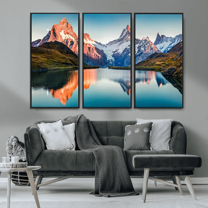 88453-MGV-CV-36X24-Mountain Lake Wall Art – Snow-Capped Peaks Reflected in Alpine Water Canvas Print, Nature Landscape Wall Decor for Living Room or