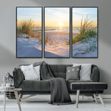 48907-MGV-CV-36X24-Beach Sunset Wall Art – Coastal Sand Dunes and Ocean View Canvas Print, Serene Seaside Landscape Painting for Living Room, Bedroom