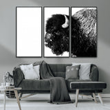 68780-MGV-CV-36X24-Bison Close-Up Wall Art – Black and White Buffalo Canvas Print, Rustic Wildlife Photography Decor for Living Room, Office, or