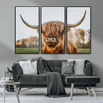 64824-MGV-CV-36X24-Highland Cow Wall Art – Rustic Scottish Bull Canvas Print, Farmhouse Animal Decor for Living Room, Bedroom, Office or Cabin