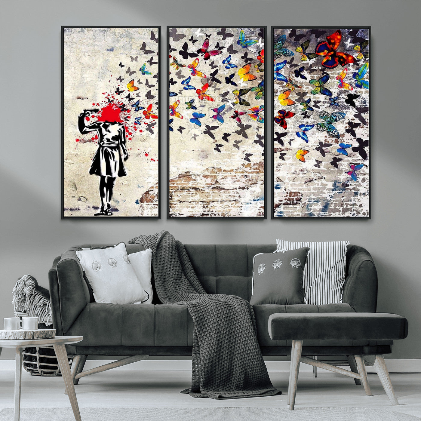 88654-MGV-CV-36X24-Butterfly Explosion Graffiti Wall Art – Street Art Canvas Print, Colorful Butterfly Spray Mural, Modern Abstract Urban Wall Decor