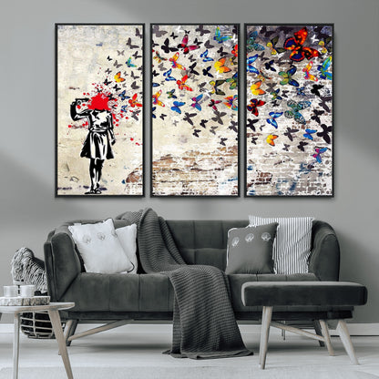 88654-MGV-CV-36X24-Butterfly Explosion Graffiti Wall Art – Street Art Canvas Print, Colorful Butterfly Spray Mural, Modern Abstract Urban Wall Decor