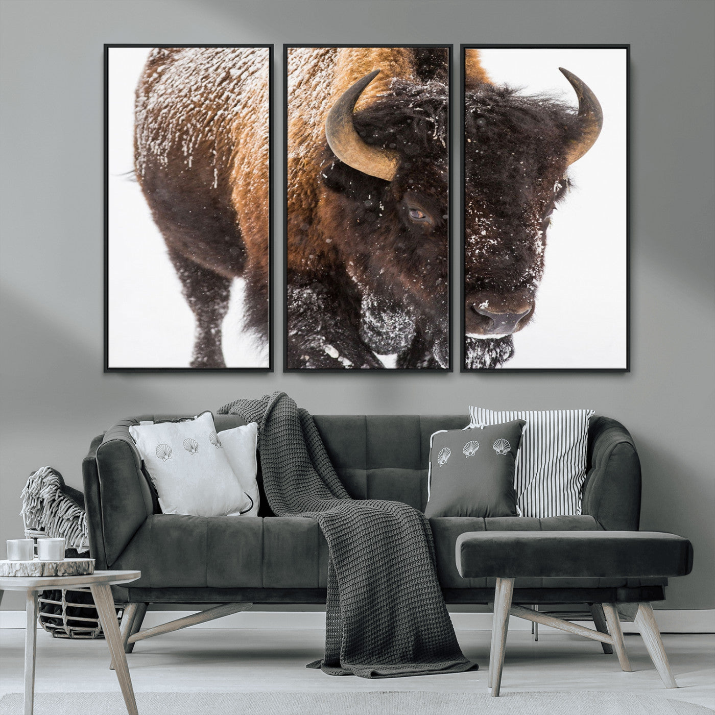 65605-MGV-CV-36X24-Snow Bison Wall Art – Close Up Buffalo Canvas Print, Rustic Western Wildlife Photography, Farmhouse Cabin Lodge Decor for Living