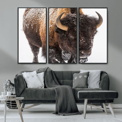 65605-MGV-CV-36X24-Snow Bison Wall Art – Close Up Buffalo Canvas Print, Rustic Western Wildlife Photography, Farmhouse Cabin Lodge Decor for Living