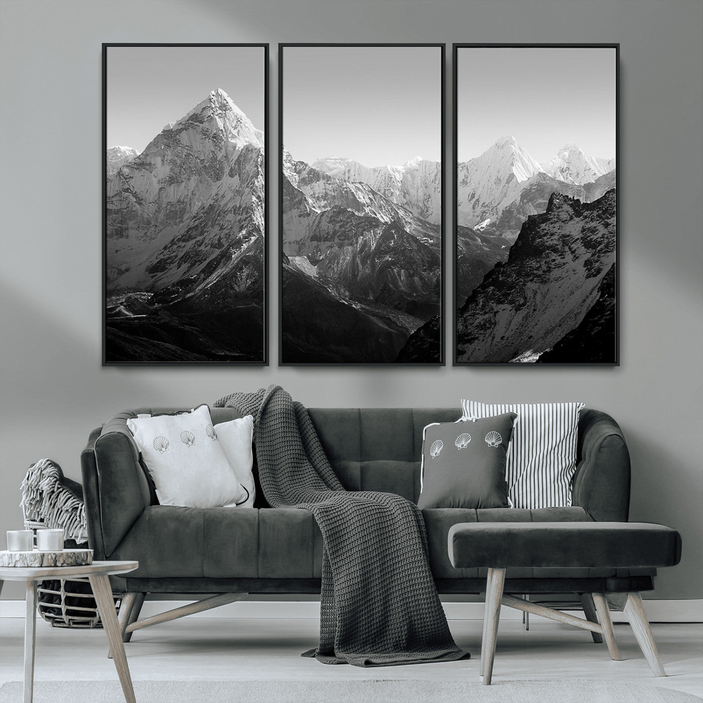 10775-MGV-CV-36X24-Snow Capped Mountain Wall Art – Black and White Canvas Print of Majestic Peaks, Nature Landscape Photography for Office, Bedroom,