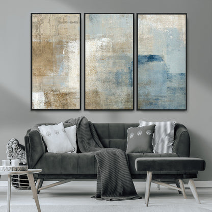 38126-MGV-CV-36X24-Neutral Abstract Wall Art – Modern Beige and Blue Canvas Print and Minimalist Textured Painting for Living Room, Bedroom or Office