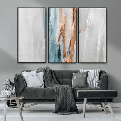 66154-MGV-CV-36X24-Abstract Brushstroke Wall Art – Modern Teal and Gold Canvas Print, Minimalist Contemporary Painting for Living Room, Bedroom, or