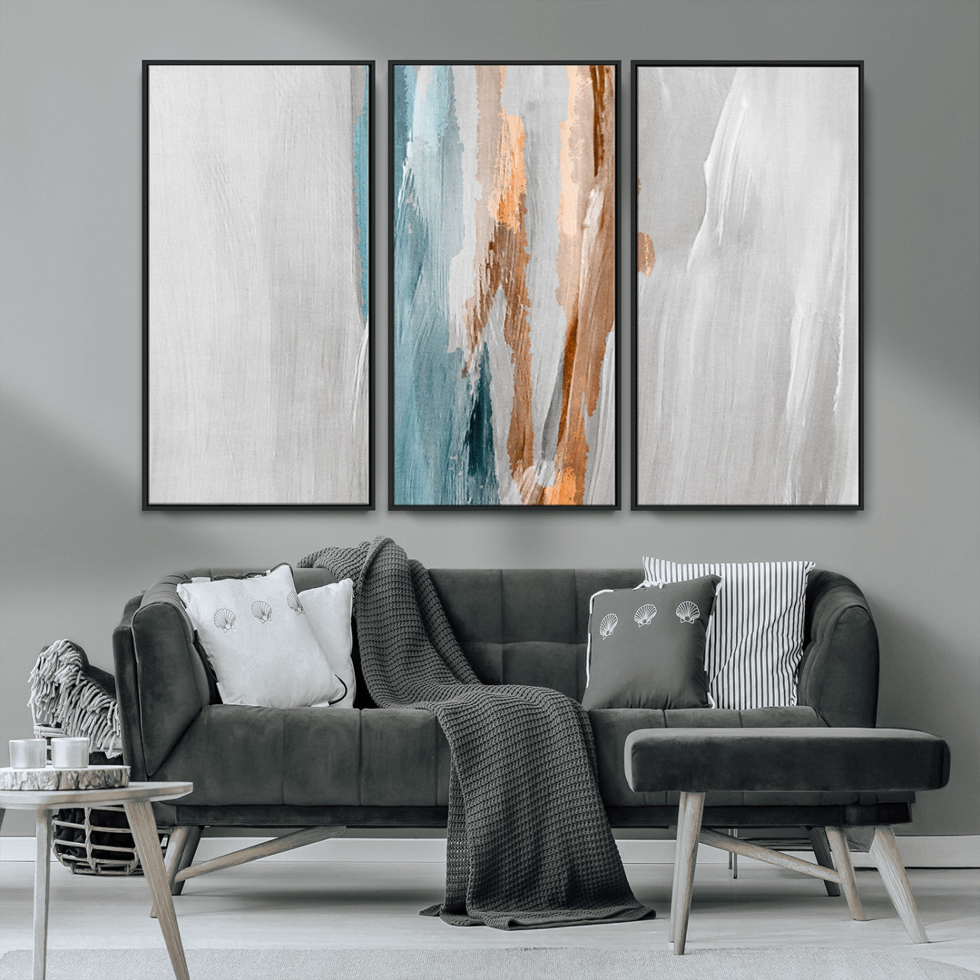 66154-MGV-CV-36X24-Abstract Brushstroke Wall Art – Modern Teal and Gold Canvas Print, Minimalist Contemporary Painting for Living Room, Bedroom, or