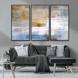 72354-MGV-CV-36X24-Blue and Gold Abstract Wall Art – Modern Minimalist Canvas Print, Textured Contemporary Painting for Living Room, Bedroom, or