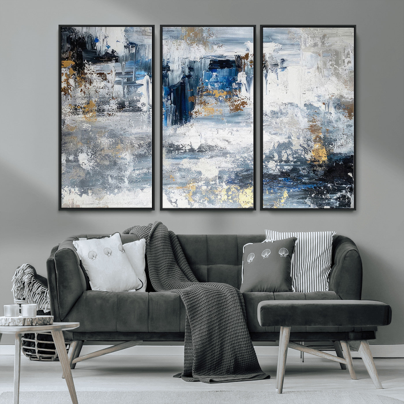 59716-MGV-CV-36X24-Abstract Blue and Gold Wall Art – Modern Textured Canvas Print, Contemporary Painting for Living Room, Bedroom, or Office Decor