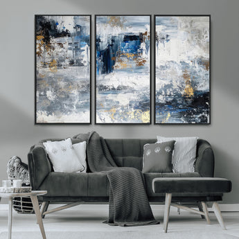 59716-MGV-CV-36X24-Abstract Blue and Gold Wall Art – Modern Textured Canvas Print, Contemporary Painting for Living Room, Bedroom, or Office Decor