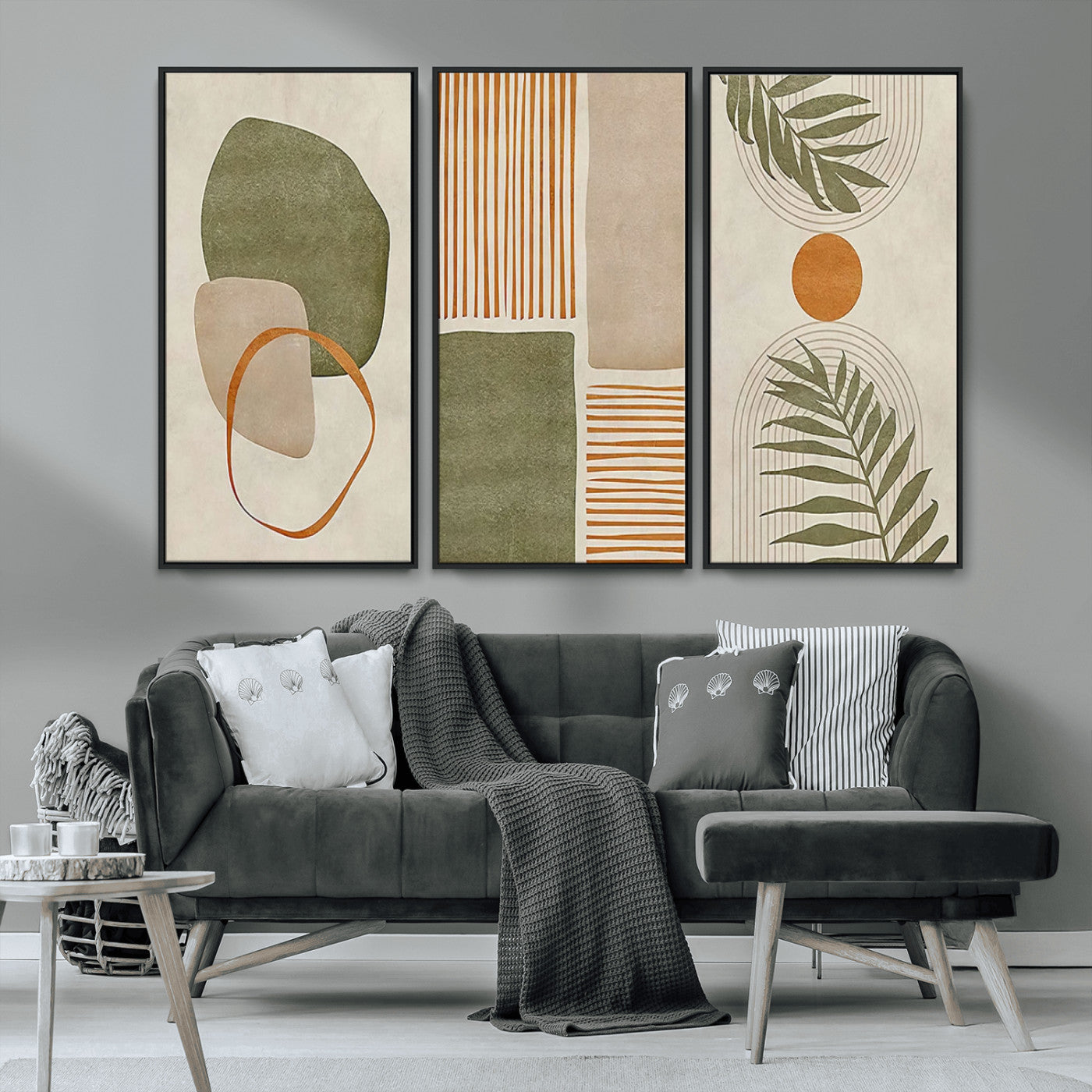 96002-MGV-CV-36X24-Abstract Geometric Wall Art – Modern Canvas Print with Green, Orange & Beige Shapes, Minimalist Home Decor for Living Room, Office