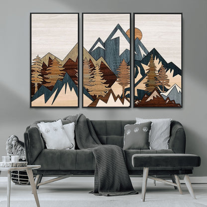 67950-MGV-CV-36X24-Modern Wood Wall Art Canvas Print, Framed Mountain Range Art Picture Print, Wood Mountain Range Perfect Rustic Decor Artwork