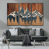 41330-MGV-CV-36X24-Rustic Mountain Wall Art – Wooden Nature Scene with Trees and Peaks, Handmade 3D Layered Decor for Living Room, Cabin or Office