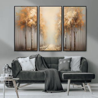 95004-MGV-CV-36X24-Autumn Forest Path Wall Art – Hand Painted Canvas Print with Golden Trees, Modern Nature Landscape Decor for Living Room, Bedroom