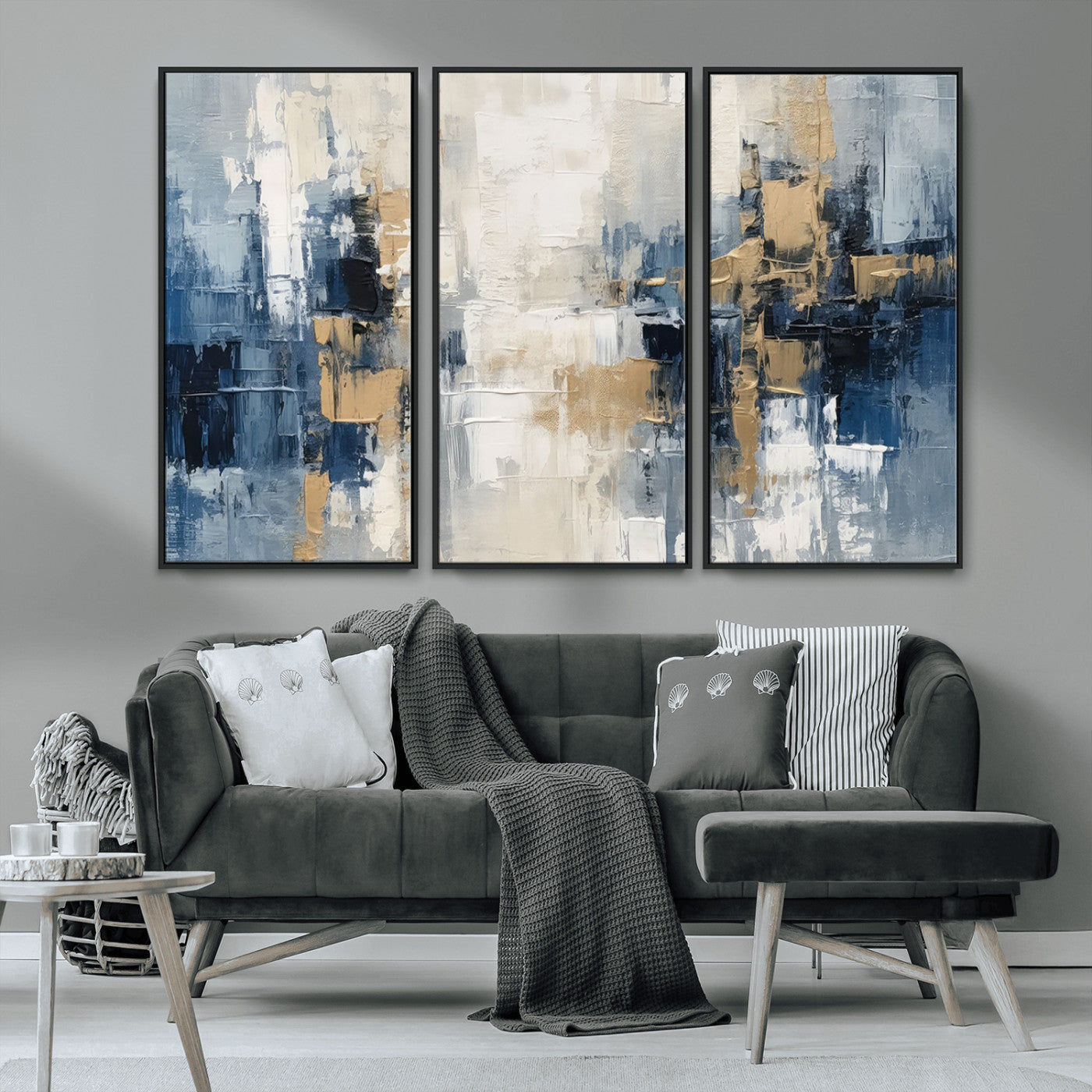 44344-MGV-CV-36X24-Abstract Blue and Gold Wall Art – Modern Hand Painted Canvas Print, Contemporary Textured Painting for Living Room, Bedroom or