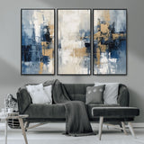 44344-MGV-CV-36X24-Abstract Blue and Gold Wall Art – Modern Hand Painted Canvas Print, Contemporary Textured Painting for Living Room, Bedroom or