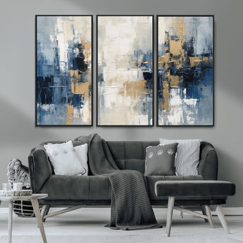 44344-MGV-CV-36X24-Abstract Blue and Gold Wall Art – Modern Hand Painted Canvas Print, Contemporary Textured Painting for Living Room, Bedroom or