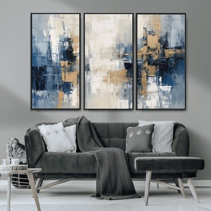 44344-MGV-CV-36X24-Abstract Blue and Gold Wall Art – Modern Hand Painted Canvas Print, Contemporary Textured Painting for Living Room, Bedroom or