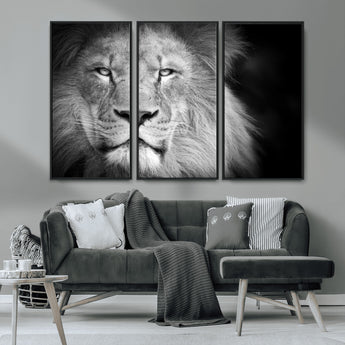 94453-MGV-CV-36X24-Lion Portrait Wall Art – Black and White King of the Jungle Canvas Print, Safari Wildlife Decor for Office, Bedroom, or Living