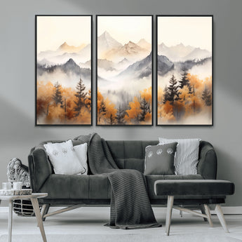 70049-MGV-CV-36X24-Autumn Mountain Forest Wall Art – Misty Landscape Canvas Print, Rustic Nature Inspired Decor for Living Room, Bedroom or Office