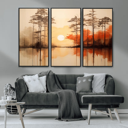 51083-MGV-CV-36X24-Sunset Lake Forest Wall Art – Serene Trees and Orange Sky Reflection Canvas Print, Tranquil Nature Decor for Living Room, Office