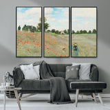 74890-MGV-FC-48X32-3P_Black-Monet Poppy Field Wall Art – Impressionist Landscape Canvas Print, Classic French Artwork for Living Room, Bedroom or Office Decor
