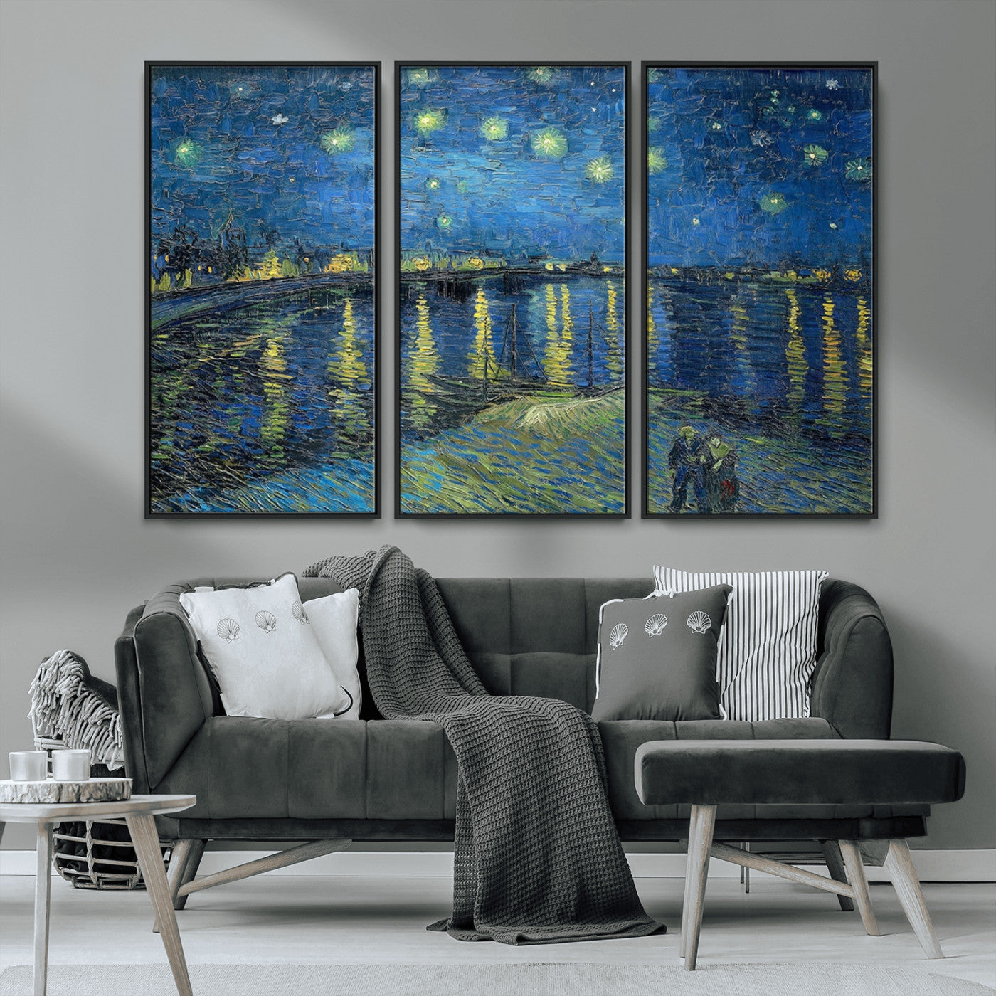 94605-MGV-FC-48X32-3P_Black-Starry Night Over the Rhone Wall Art – Vincent van Gogh Canvas Print, Famous Impressionist Painting for Living Room, Office