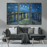 94605-MGV-FC-48X32-3P_Black-Starry Night Over the Rhone Wall Art – Vincent van Gogh Canvas Print, Famous Impressionist Painting for Living Room, Office