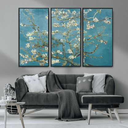 65607-MGV-CV-36X24-Almond Blossom Wall Art – Van Gogh Blue Floral Canvas Print, Elegant Impressionist Painting Decor for Living Room, Bedroom or