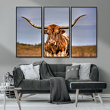 18594-MGV-CV-36X24-Texas Longhorn Bull Wall Art – Rustic Western Cattle Canvas Print, Country Farmhouse Decor for Living Room, Office or Cabin