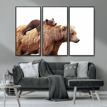 76943-MGV-CV-36X24-Mom Bear Wall Art Canvas Print, Framed Bear Photography Art Picture Print, Rustic Bear and Cub Perfect Rustic Farmhouse Decor