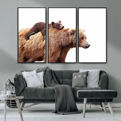 76943-MGV-CV-36X24-Mom Bear Wall Art Canvas Print, Framed Bear Photography Art Picture Print, Rustic Bear and Cub Perfect Rustic Farmhouse Decor
