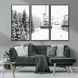 70609-MGV-CV-36X24-Snowy Ski Lift Wall Art – Black and White Winter Mountain Landscape Canvas Print, Rustic Lodge Decor for Cabin, Living Room or