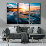 26494-MGV-CV-36X24-Ocean Sunset Wall Art – Scenic Beach Canvas Print with Waves and Mountains, Coastal Seascape Photography for Living Room, Bedroom