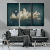 18162-MGV-FC-48X32-3P_Black-Ethereal Cloud Wall Art – Panoramic Sky Canvas Print, Dreamy Atmospheric Decor for Bedroom, Living Room or Office