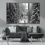 19240-MGV-CV-36X24-Ski Lift Wall Art – Black and White Winter Mountain Canvas Print, Snowy Forest Ski Resort Photography for Cabin, Lodge, Office or