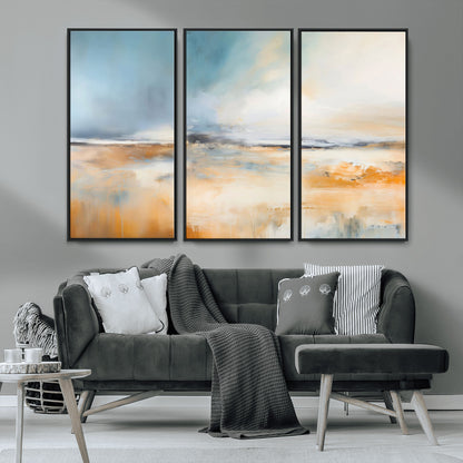 92764-MGV-CV-36X24-Abstract Landscape Wall Art – Modern Blue and Orange Canvas Print, Large Minimalist Painting for Living Room, Bedroom, Office or
