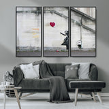 50559-MGV-FC-48X32-3P_Black-Banksy Girl with Balloon Wall Art – Famous Street Graffiti Canvas Print, Modern Urban Artwork for Living Room, Bedroom or Office