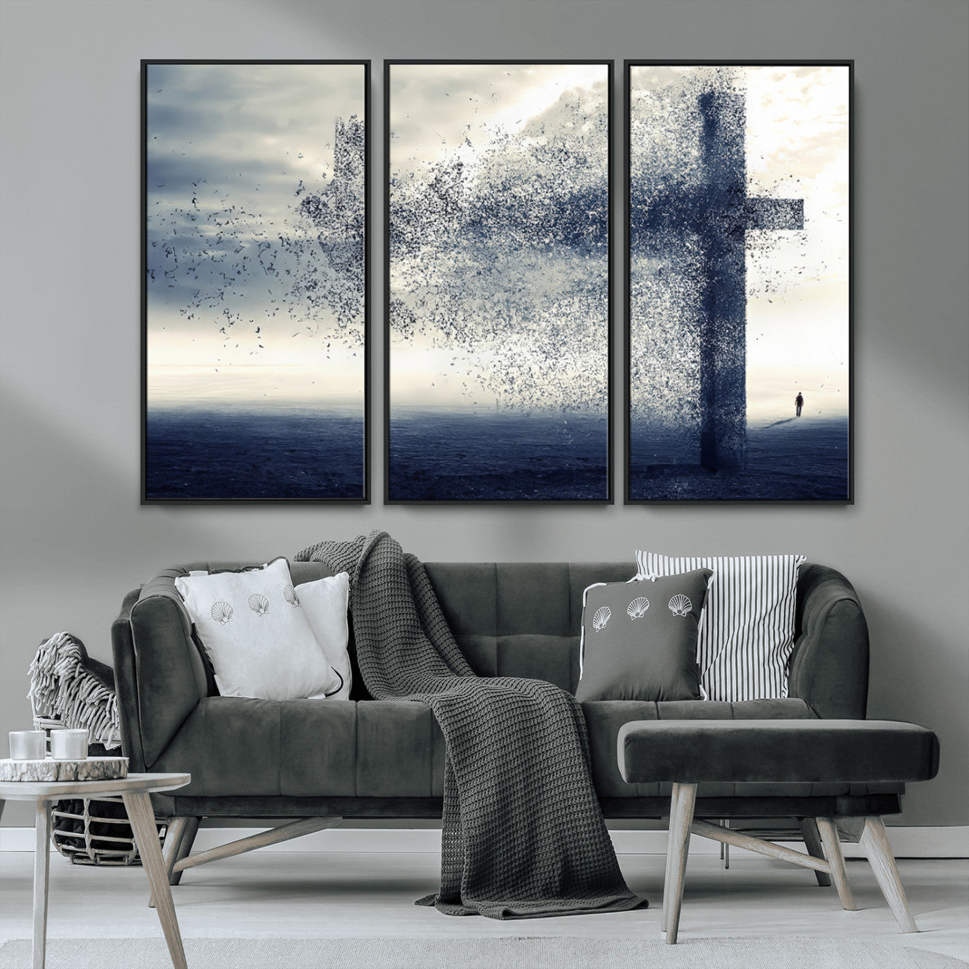 55718-MGV-CV-36X24-Surreal Cross Wall Art – Spiritual Faith Canvas Print, Abstract Christian Artwork with Modern Religious Symbol for Living Room,
