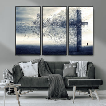 55718-MGV-CV-36X24-Surreal Cross Wall Art – Spiritual Faith Canvas Print, Abstract Christian Artwork with Modern Religious Symbol for Living Room,