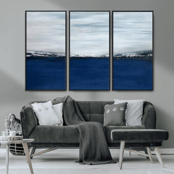 62197-MGV-CV-36X24-Abstract Ocean Wall Art – Minimalist Blue and White Canvas Print, Modern Coastal Seascape Painting for Bedroom, Living Room or