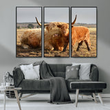 53461-MGV-CV-36X24-Highland Cow Family Wall Art – Rustic Farmhouse Animal Canvas Print, Country Decor for Living Room, Bedroom or Office, Calf and