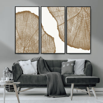 99692-MGV-CV-36X24-Tree Ring Linocut Wall Art Canvas Print, Framed Wood Cut Art Picture Print, Tree Rings Perfect Minimalist Rustic Decor Artwork