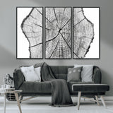 98709-MGV-CV-36X24-Tree Ring Wall Art – Black and White Canvas Print Rustic Wood Cross Section, Minimal Nature Inspired Decor for Living Room,